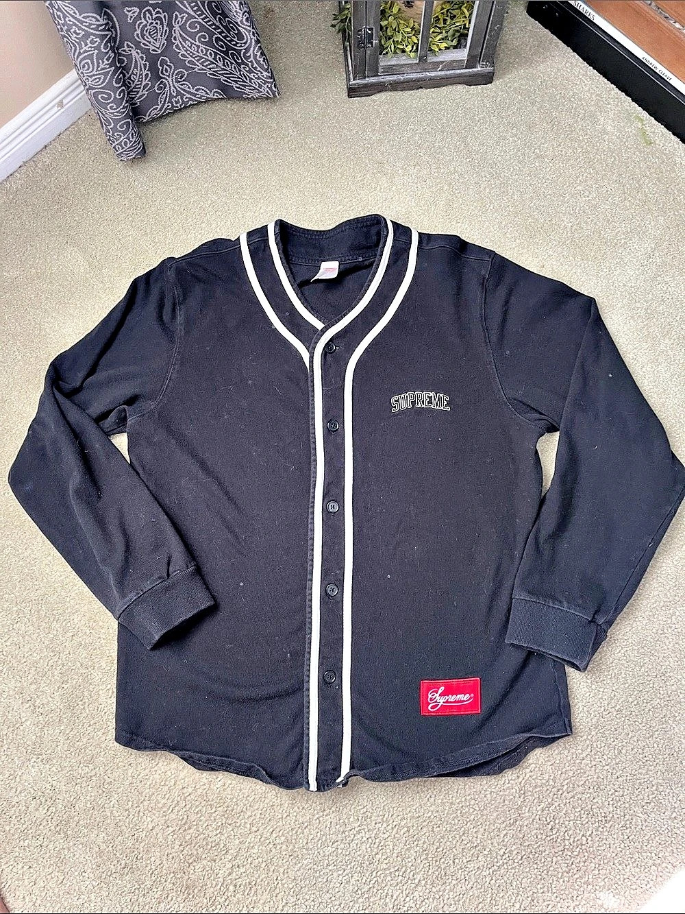 Supreme Long Sleeve Baseball Top Black Size Large